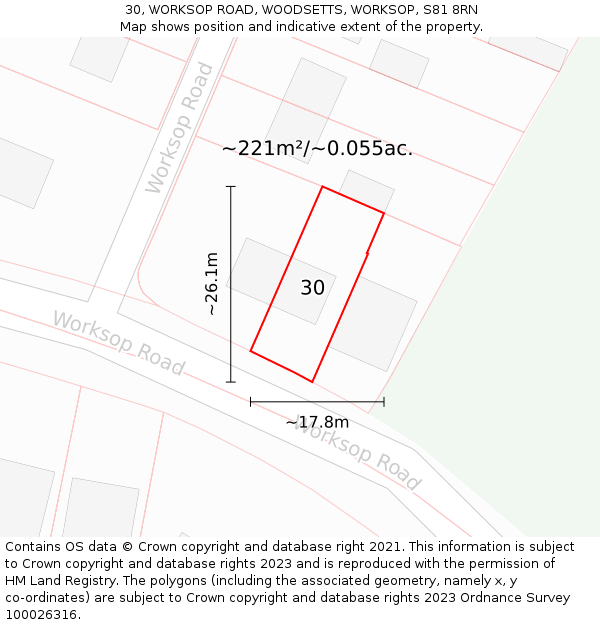 30, WORKSOP ROAD, WOODSETTS, WORKSOP, S81 8RN: Plot and title map