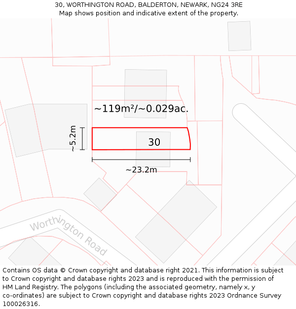 30, WORTHINGTON ROAD, BALDERTON, NEWARK, NG24 3RE: Plot and title map