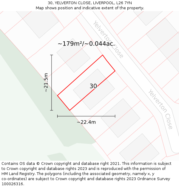 30, YELVERTON CLOSE, LIVERPOOL, L26 7YN: Plot and title map