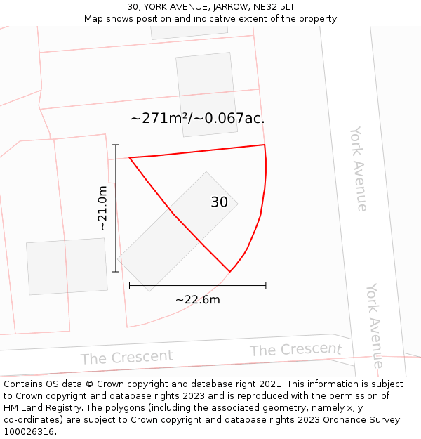 30, YORK AVENUE, JARROW, NE32 5LT: Plot and title map