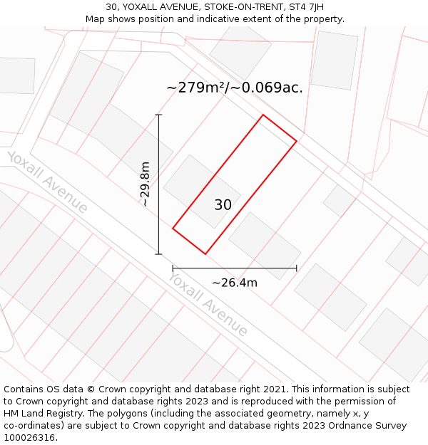 30, YOXALL AVENUE, STOKE-ON-TRENT, ST4 7JH: Plot and title map