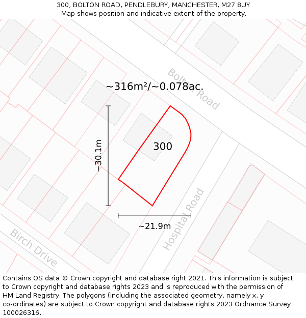 300, BOLTON ROAD, PENDLEBURY, MANCHESTER, M27 8UY: Plot and title map