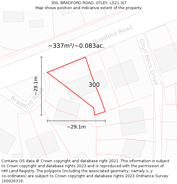 300, BRADFORD ROAD, OTLEY, LS21 3LT: Plot and title map