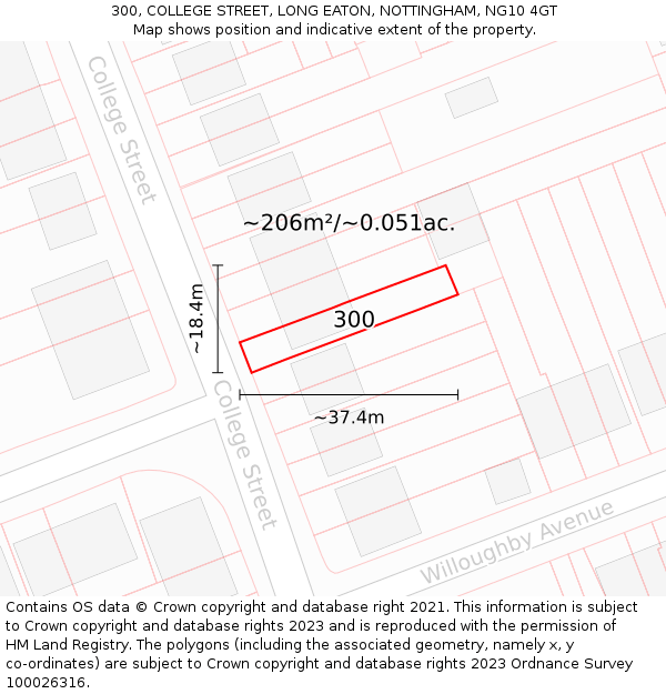 300, COLLEGE STREET, LONG EATON, NOTTINGHAM, NG10 4GT: Plot and title map