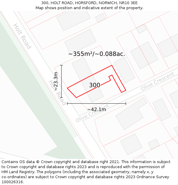 300, HOLT ROAD, HORSFORD, NORWICH, NR10 3EE: Plot and title map