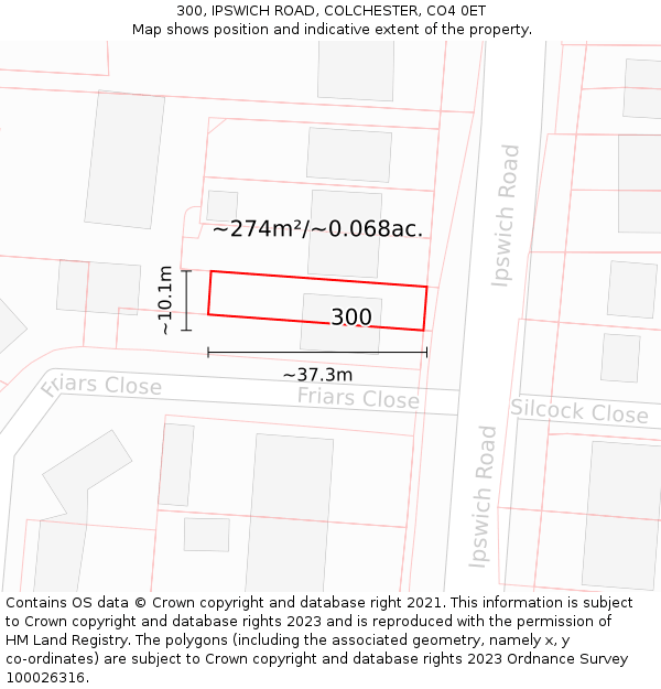 300, IPSWICH ROAD, COLCHESTER, CO4 0ET: Plot and title map