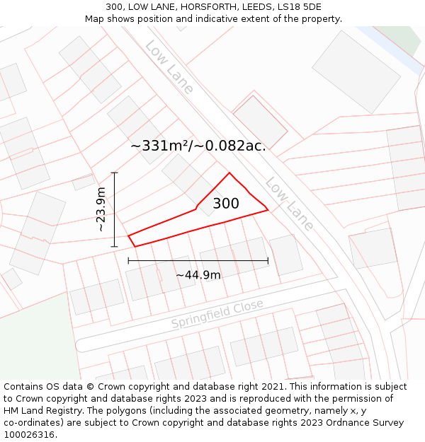 300, LOW LANE, HORSFORTH, LEEDS, LS18 5DE: Plot and title map