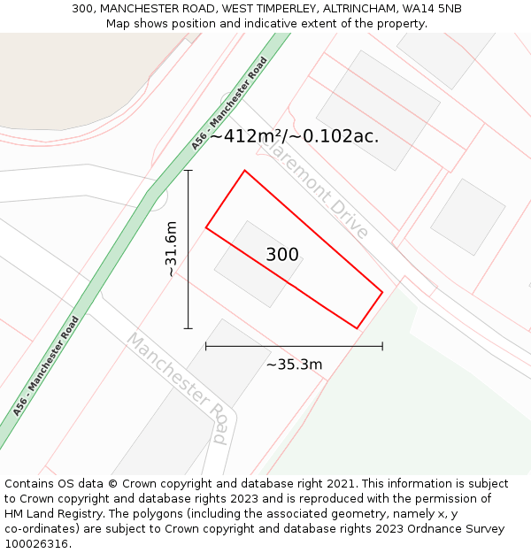 300, MANCHESTER ROAD, WEST TIMPERLEY, ALTRINCHAM, WA14 5NB: Plot and title map