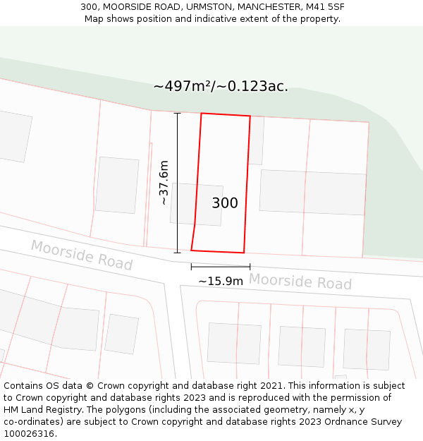 300, MOORSIDE ROAD, URMSTON, MANCHESTER, M41 5SF: Plot and title map