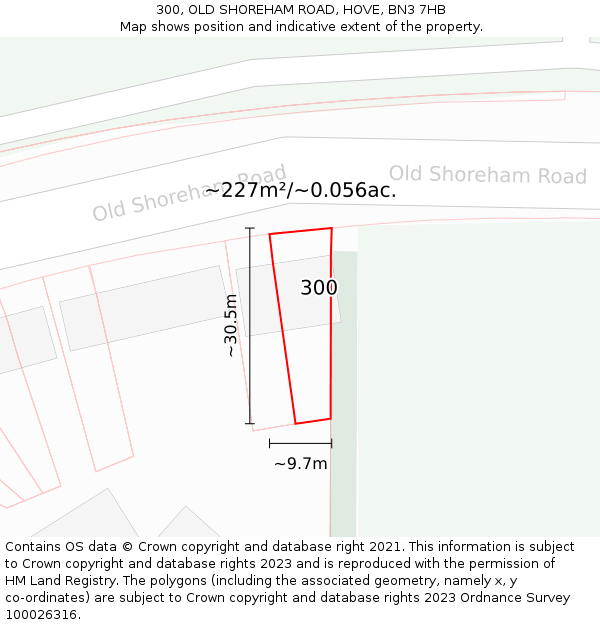 300, OLD SHOREHAM ROAD, HOVE, BN3 7HB: Plot and title map