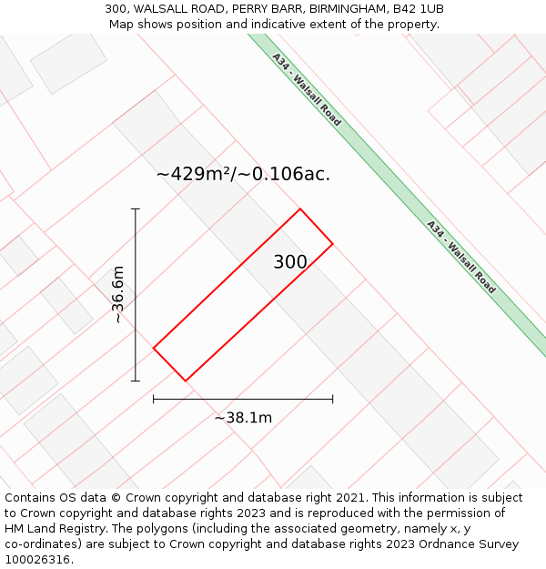 300, WALSALL ROAD, PERRY BARR, BIRMINGHAM, B42 1UB: Plot and title map