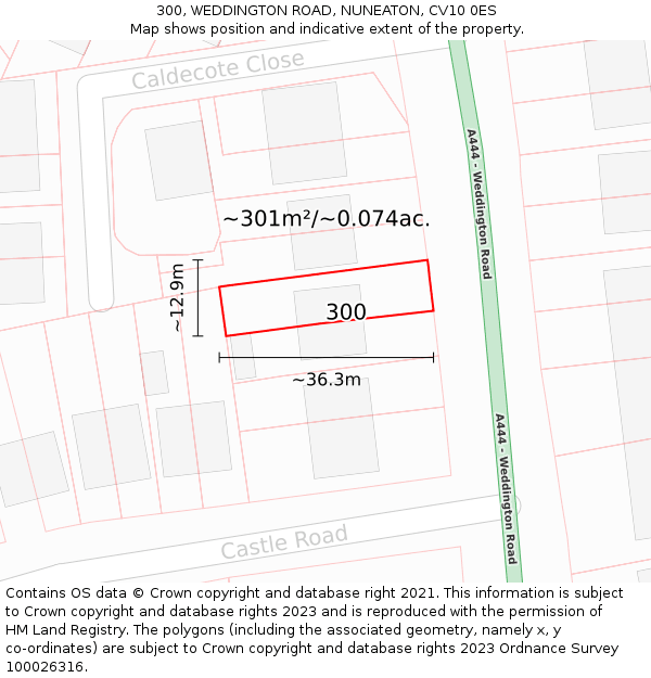 300, WEDDINGTON ROAD, NUNEATON, CV10 0ES: Plot and title map