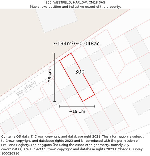 300, WESTFIELD, HARLOW, CM18 6AS: Plot and title map