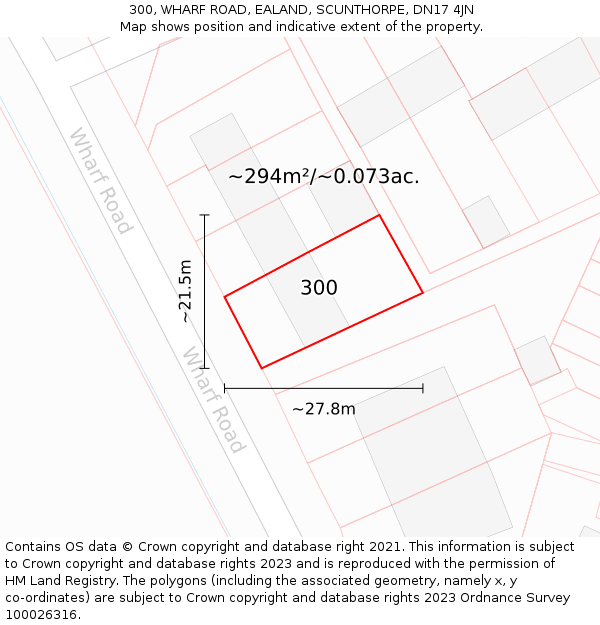 300, WHARF ROAD, EALAND, SCUNTHORPE, DN17 4JN: Plot and title map