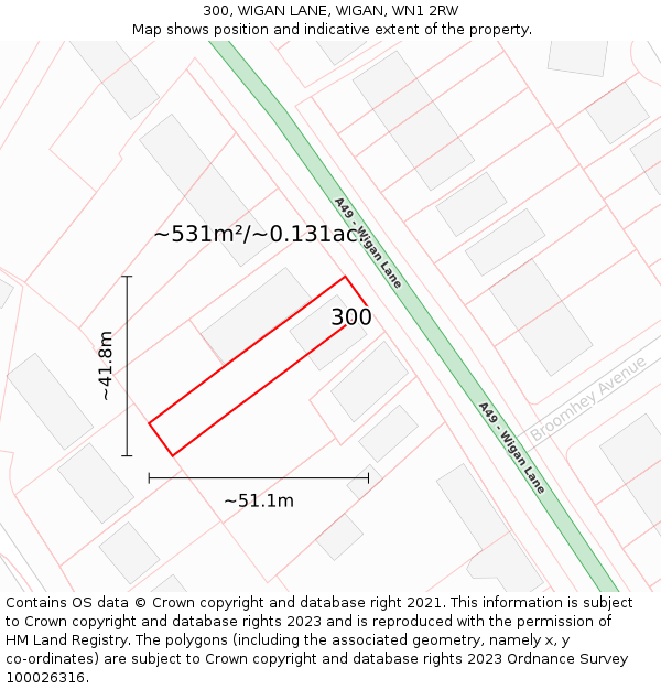 300, WIGAN LANE, WIGAN, WN1 2RW: Plot and title map