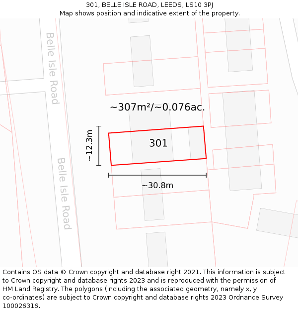 301, BELLE ISLE ROAD, LEEDS, LS10 3PJ: Plot and title map