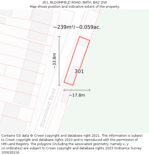 301, BLOOMFIELD ROAD, BATH, BA2 2NX: Plot and title map