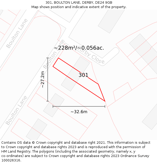 301, BOULTON LANE, DERBY, DE24 9GB: Plot and title map