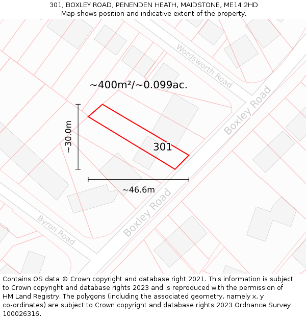 301, BOXLEY ROAD, PENENDEN HEATH, MAIDSTONE, ME14 2HD: Plot and title map