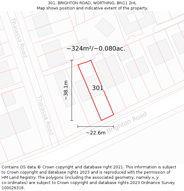 301, BRIGHTON ROAD, WORTHING, BN11 2HL: Plot and title map