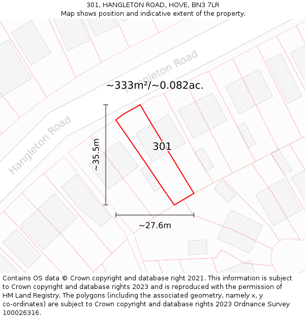 301, HANGLETON ROAD, HOVE, BN3 7LR: Plot and title map