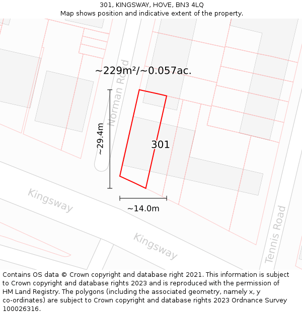 301, KINGSWAY, HOVE, BN3 4LQ: Plot and title map