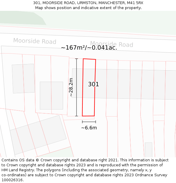 301, MOORSIDE ROAD, URMSTON, MANCHESTER, M41 5RX: Plot and title map