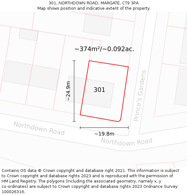 301, NORTHDOWN ROAD, MARGATE, CT9 3PA: Plot and title map