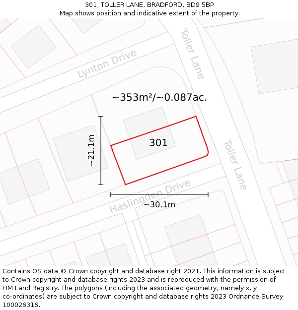 301, TOLLER LANE, BRADFORD, BD9 5BP: Plot and title map