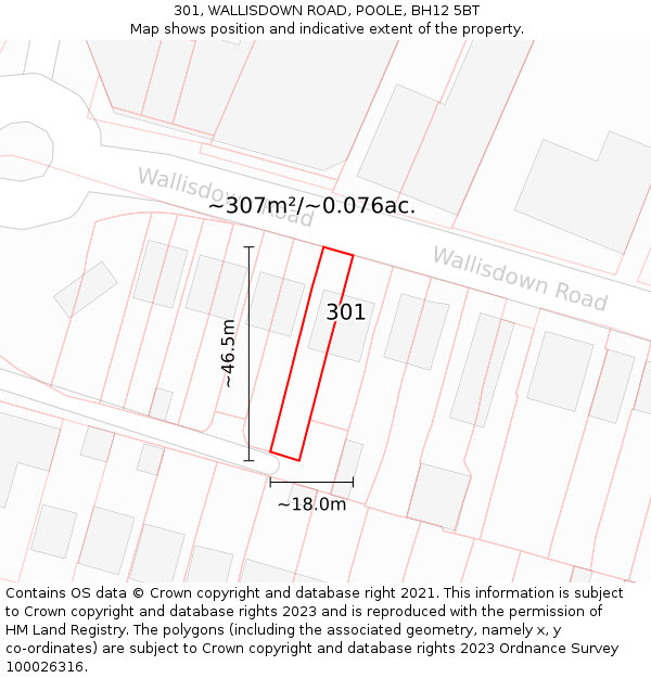 301, WALLISDOWN ROAD, POOLE, BH12 5BT: Plot and title map