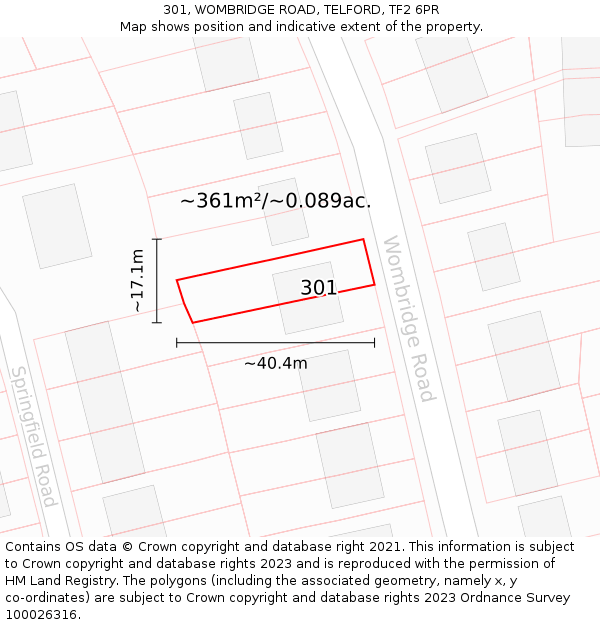 301, WOMBRIDGE ROAD, TELFORD, TF2 6PR: Plot and title map