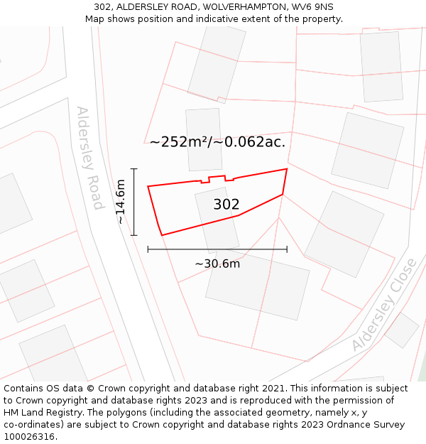 302, ALDERSLEY ROAD, WOLVERHAMPTON, WV6 9NS: Plot and title map