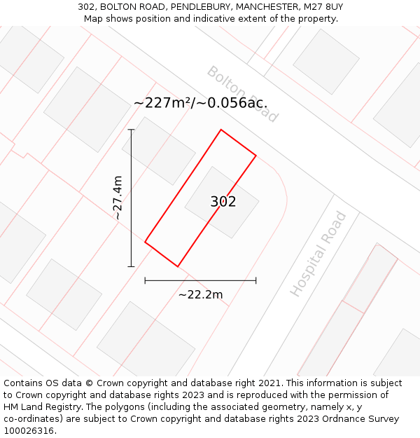 302, BOLTON ROAD, PENDLEBURY, MANCHESTER, M27 8UY: Plot and title map