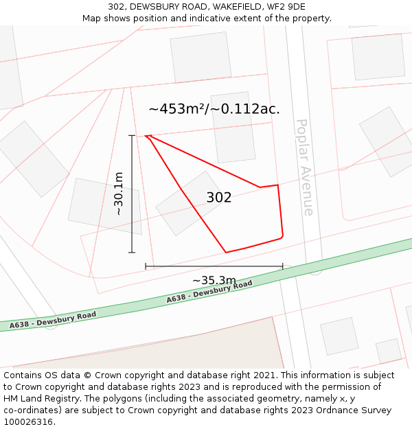 302, DEWSBURY ROAD, WAKEFIELD, WF2 9DE: Plot and title map