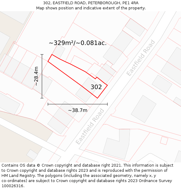 302, EASTFIELD ROAD, PETERBOROUGH, PE1 4RA: Plot and title map