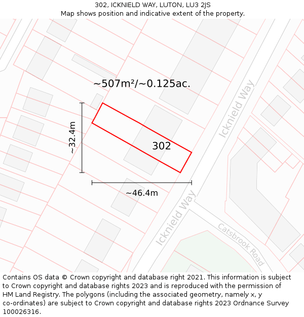 302, ICKNIELD WAY, LUTON, LU3 2JS: Plot and title map