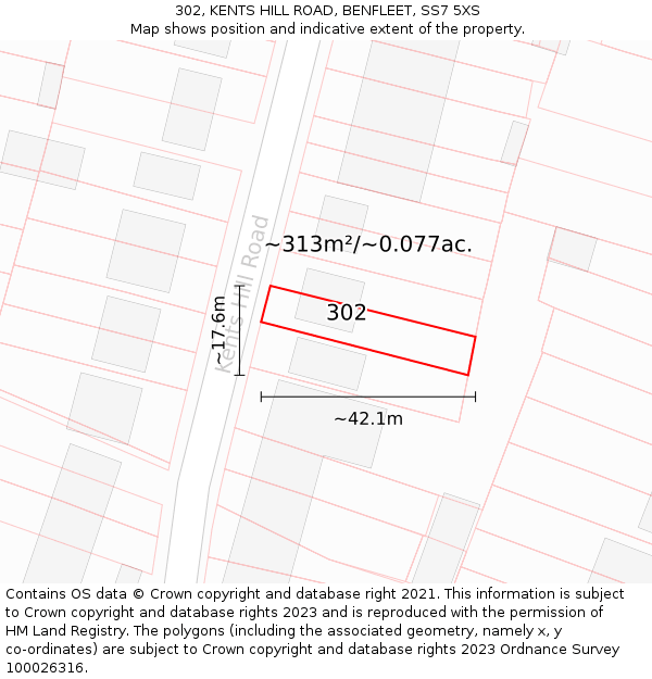 302, KENTS HILL ROAD, BENFLEET, SS7 5XS: Plot and title map