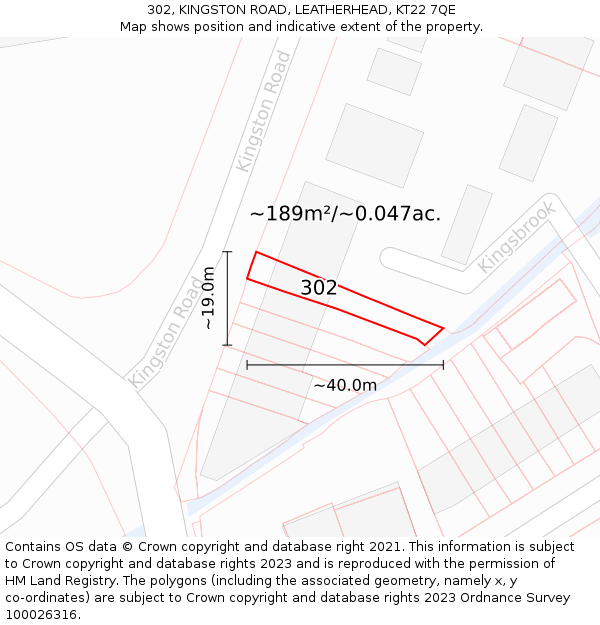 302, KINGSTON ROAD, LEATHERHEAD, KT22 7QE: Plot and title map