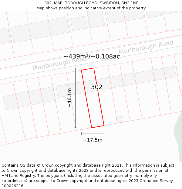 302, MARLBOROUGH ROAD, SWINDON, SN3 1NP: Plot and title map