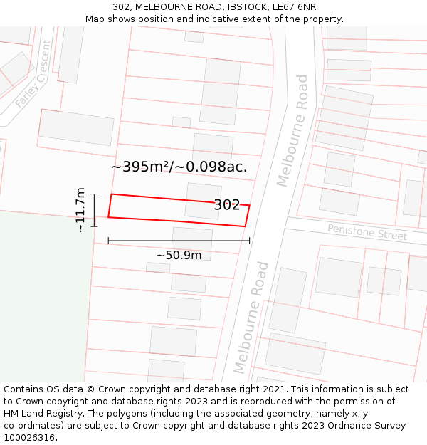 302, MELBOURNE ROAD, IBSTOCK, LE67 6NR: Plot and title map