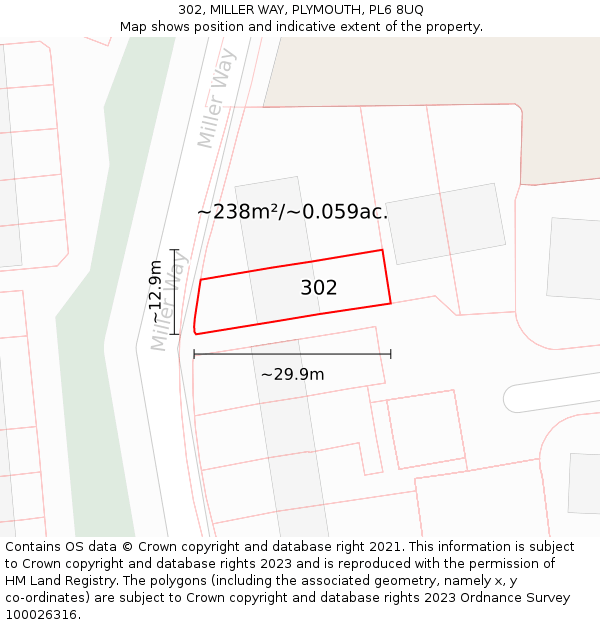 302, MILLER WAY, PLYMOUTH, PL6 8UQ: Plot and title map