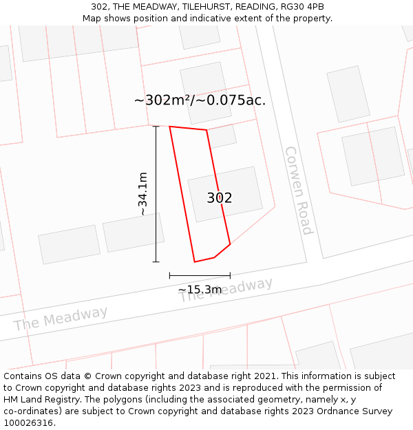 302, THE MEADWAY, TILEHURST, READING, RG30 4PB: Plot and title map