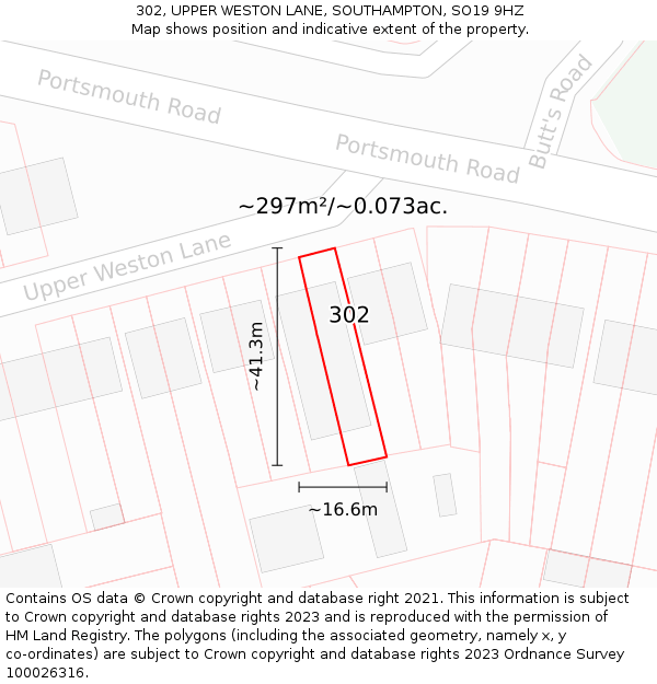 302, UPPER WESTON LANE, SOUTHAMPTON, SO19 9HZ: Plot and title map