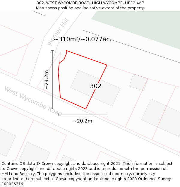 302, WEST WYCOMBE ROAD, HIGH WYCOMBE, HP12 4AB: Plot and title map