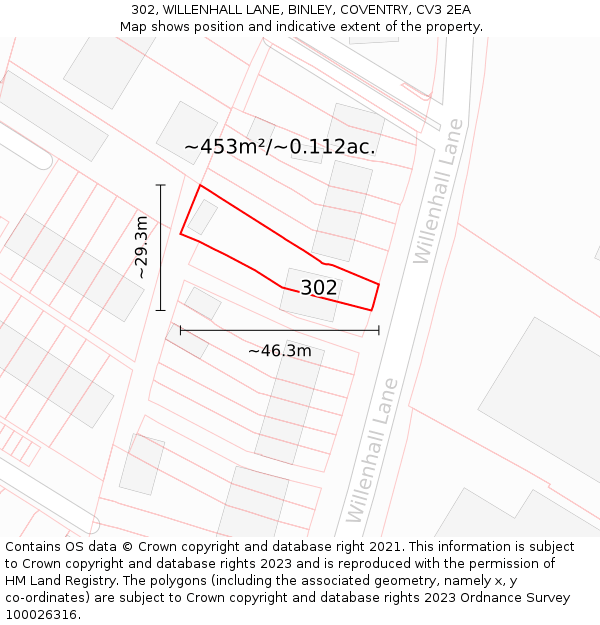 302, WILLENHALL LANE, BINLEY, COVENTRY, CV3 2EA: Plot and title map