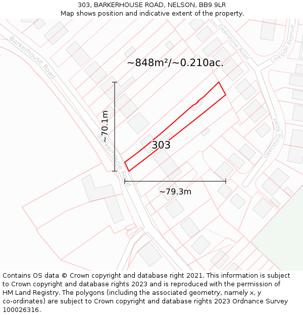 303, BARKERHOUSE ROAD, NELSON, BB9 9LR: Plot and title map