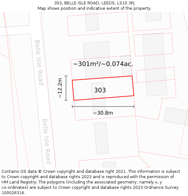 303, BELLE ISLE ROAD, LEEDS, LS10 3PJ: Plot and title map