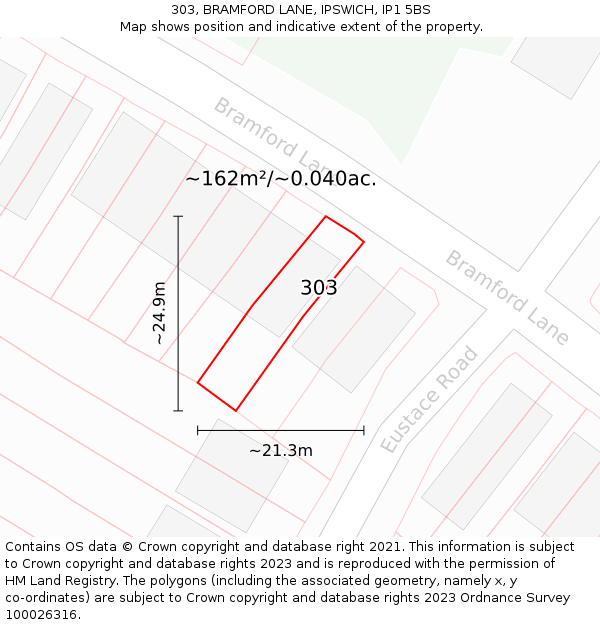 303, BRAMFORD LANE, IPSWICH, IP1 5BS: Plot and title map