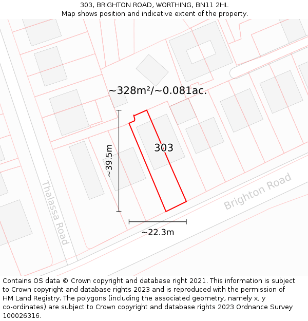 303, BRIGHTON ROAD, WORTHING, BN11 2HL: Plot and title map