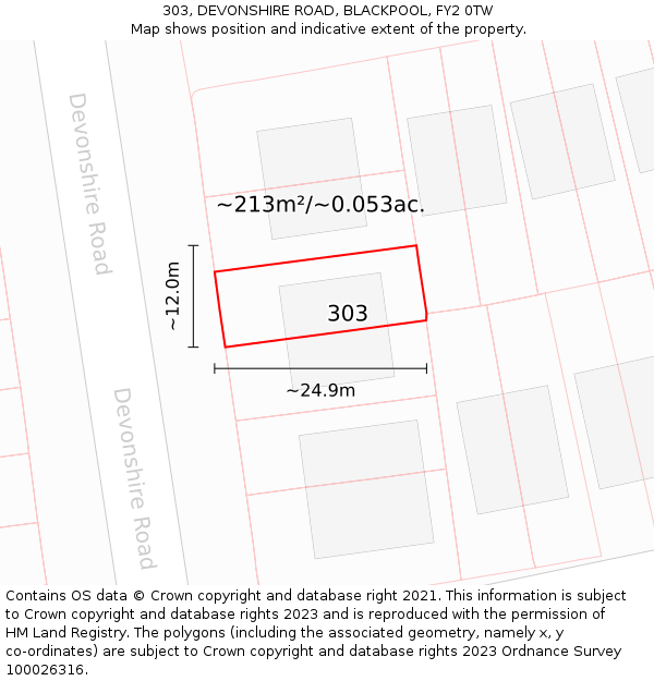 303, DEVONSHIRE ROAD, BLACKPOOL, FY2 0TW: Plot and title map